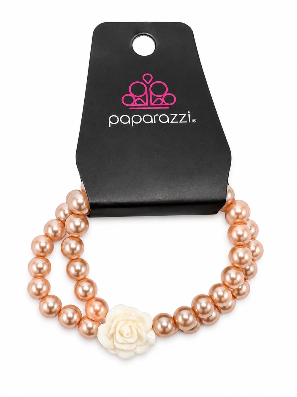 paparazzi Bronze Pearl Double-Strand Bracelet with Cream Rose